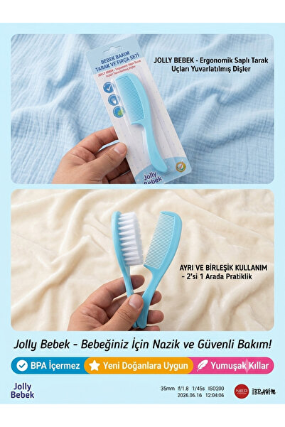 ASLANKAR Jolly Yeni doğan bebekler için 2 li tarak ve saç fırçası seti. Bebek...