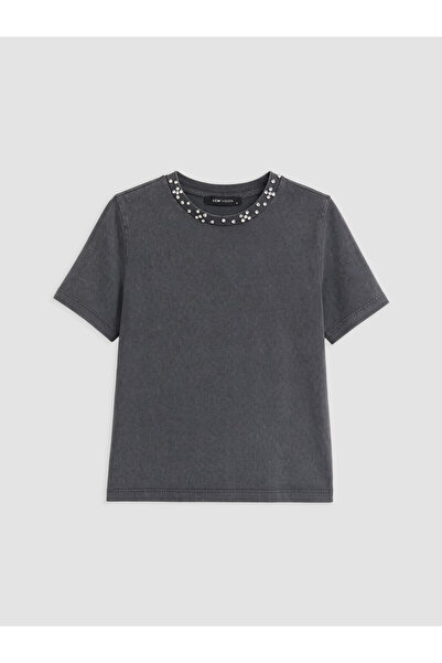 LC Waikiki Tricou de damă cu guler rotund și aplicații de strasuri