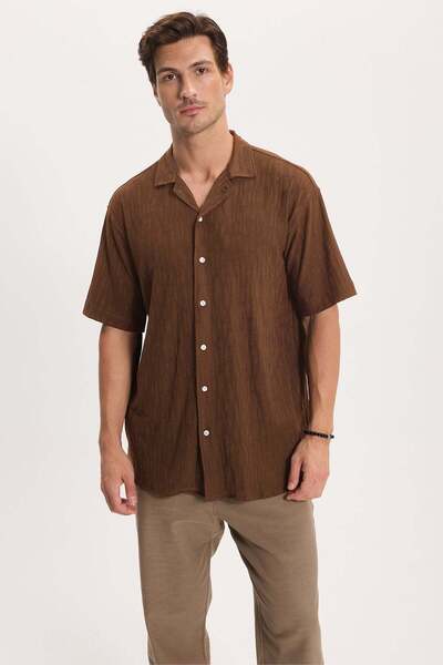 Tudors Men's Relax Fit Comfortable Cut Short Sleeve Knitted Patterned Brown S...