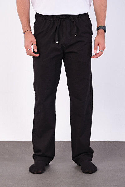 FRANKNESS JNS Men's Baggy Fit Linen Fabric Elastic Waist Comfortable Cut Pants