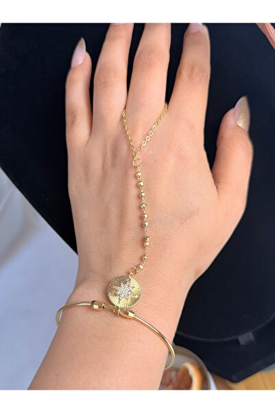 ANKA JEWELLRY KADIN ÇELİK ZİRKON TAŞLI YILDIZ MOTİFLİ ŞAHMERAN | GOLD RENK AY...
