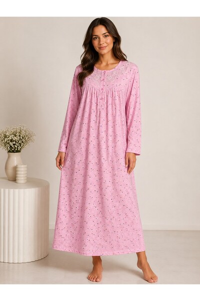 Alize Moda 100% Cotton Long Sleeve Plus Size Women's Nightgown
