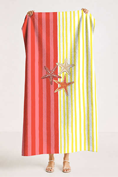 Evimde Bambaşka Starfish Stripes Marine Beach Towel-Tropical Modern Color Blo...
