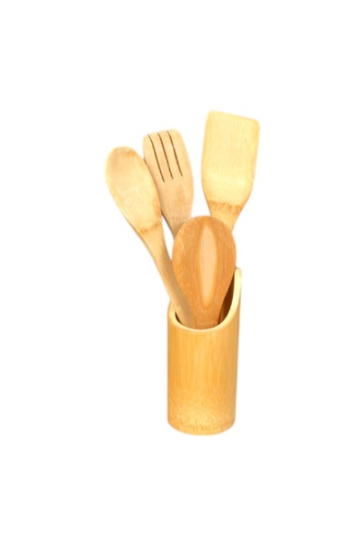 Ceramica Martinescu Set ustensile de bucatarie cu suport, 5 piese, bambus, 30 cm