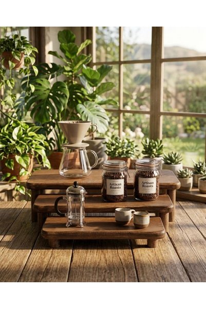 Rabo Craft Large Size 3-Piece Wooden Presentation Plate with Cylinder Feet