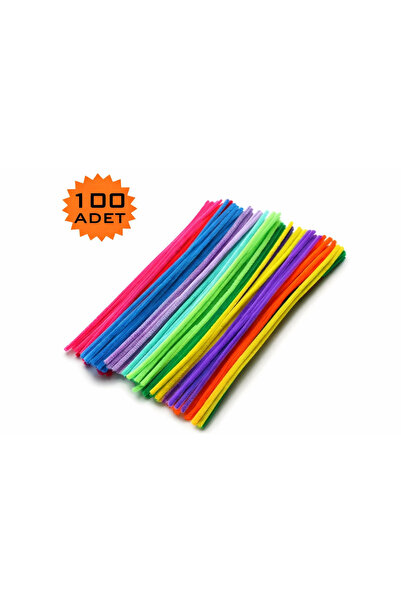 BYRM Şönil Renkli 30 cm 100'lü 1 Paket 30 cm Renkli Tüylü Tel Peluş Tel 100 L...