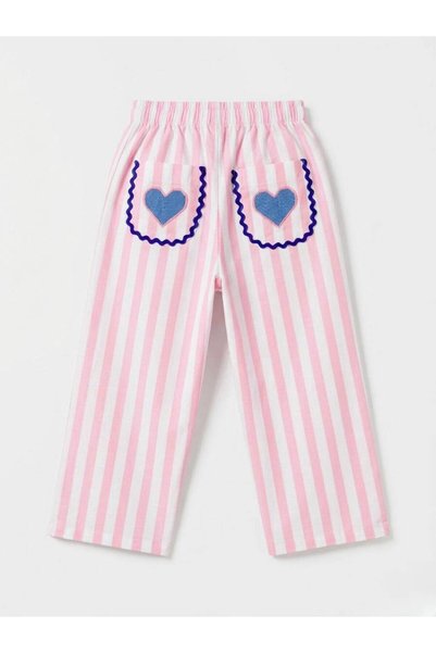 La ciel Paris Girl's Striped Heart Embroidered Linen Top and Bottom Set
