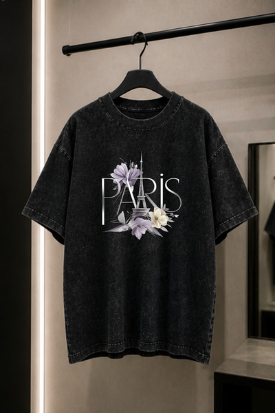 valeriae Πλενόμενο μπλουζάκι Oversize Unisex, Πλυμένο Vintage Street Style, Μ...