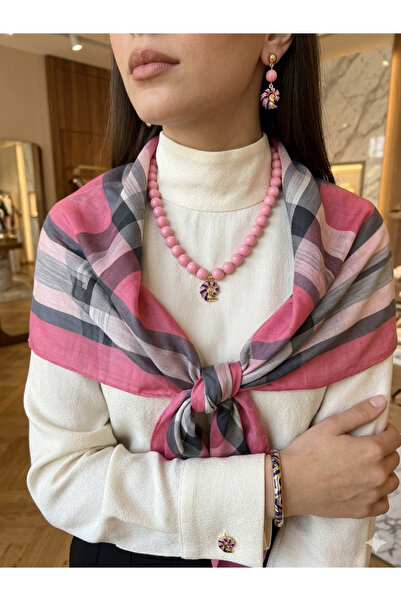 BEAD BERRY Toz Pembe Boncuk Kolye - Deniz Kabuğu Salyangoz Figürlü Yazlık Kad...