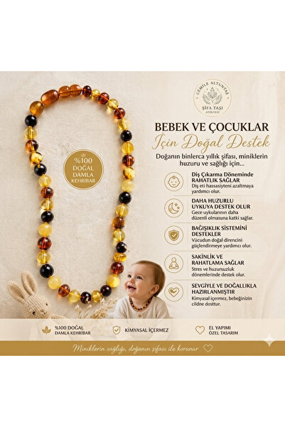 Şifa Taşı Atölyesi Cemile Altuntaş Doğal Kehribar Bebek Kolyesi Baltık Kehrib...
