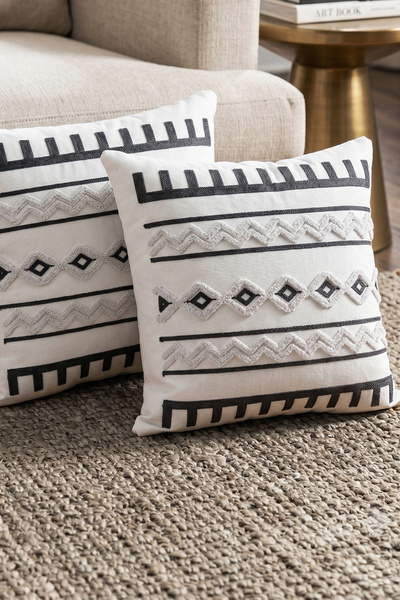 MELARİS HALI Punch Throw Pillow Cover 2 Pieces Embroidered 43X43Cm Decorative...