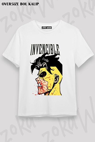 ZOKAWEAR تي شيرت مطبوع للجنسين من نوع Loose Fit Invincible v16