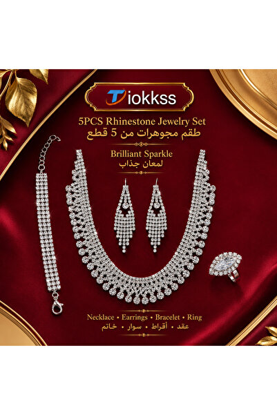 Tiokkss 5PCS Women Rhinestone Jewelry Set, Sparkly Necklace Earrings Bracelet...