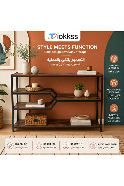 Tiokkss Industrial Console Table with Multi-Level Storage Shelves, 120 x 30 x...