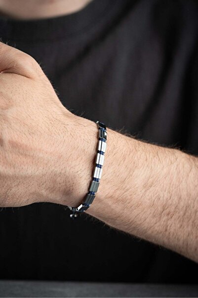 Nereze 6*8 Hematite Natural Stone Blue Macrame Men's Bracelet