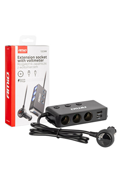 AMIO Triplu stecher bricheta, priza cu prelungitor, cu volmetru 12V USB 2.0, ...