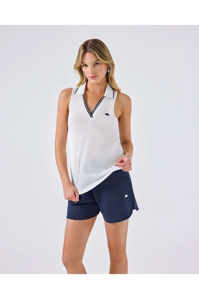 Ellesse 6SF5040-OF Tricou fără mâneci cu guler polo pentru femei - Alb murdar