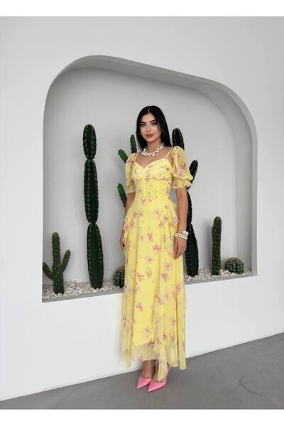 EtikaOnline Kadın Flora Şifon Tasarım Elbise -00751