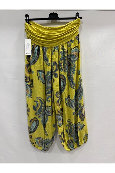 della moor Women's Yellow Italian Ethnic Patterned Shawl Patterned Shalwar Tr...