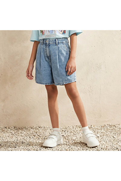 Juniors Knee Length Denim Shorts with Pockets