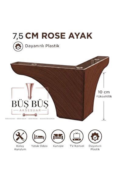Büş Büş Aksesuar ILGAZ 7,5 CM KAHVE Mobilya Ayağı Plastik Ayak Zirve Model Ka...