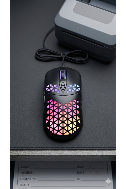 FWM Ultralight Wired Gaming Mouse, Black, Honeycomb Shell, RGB Lighting, USB,...