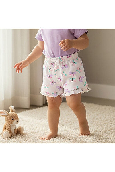 Juniors شورت بخصر مطاطي وطبعة فراشة