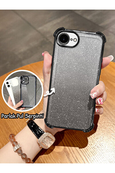 ucuc iPhone 16E/17E Max Uyumlu Şeffaf Dört Köşe Silikon Kaplama Parlak Kenar ...