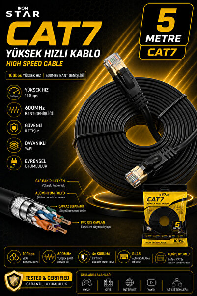 IRONSTAR CAT7 Ethernet Kablo 5 Metre / CAT7 İnternet Kablosu 5m / 5 Metre CAT...