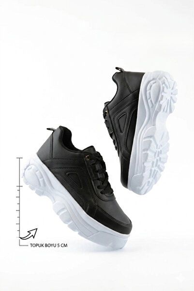 Zerenyus Pantofi sport de damă cu talpă înaltă 5 cm - Negru Alb