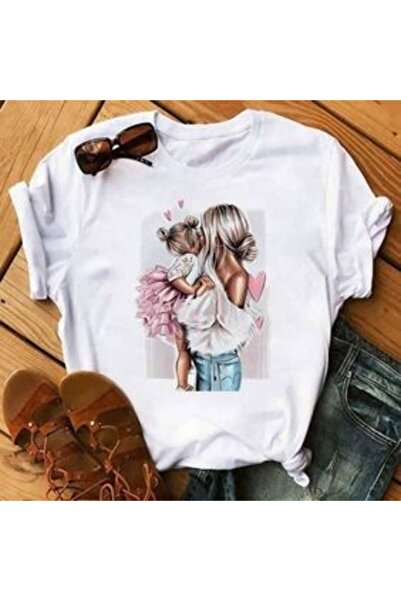 COZYWEAR تي شيرت كبير الحجم مطبوع عليه الأم والابنة