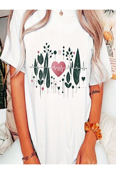 COZYWEAR Heart and Nature Themed Printed Oversize T-Shirt
