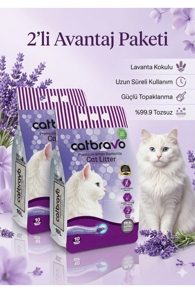 Catbravo Doğal Bentonite Lavanta Kokulu Kedi Kumu 10 lt x 2 ADET