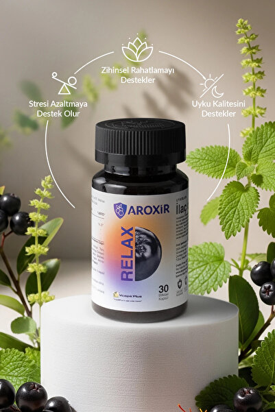 Aroxir Relax Stres ve Uyku Desteği Aronya, Magnezyum Bisglisinat, 5- HTP, Melisa ve Safran 30 Kapsül