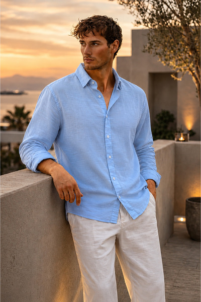 oneoff Breathable Half Oversize Muslin Fabric Long Sleeve Collared Men's Shirt