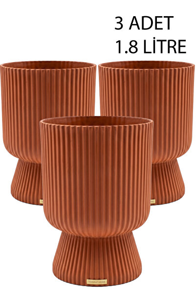 TEMMUZ HOME 3 Adet Lotus Saksı Seti 1.8 Litre Ayaklı Saksı - 19.5 cm X 14 cm ...