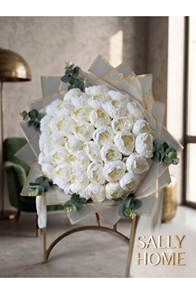 Sally Home İsim Yazılı Özel Kutulu 41'li Krem Şakayık Buketi - Gelin, Mezuniy...