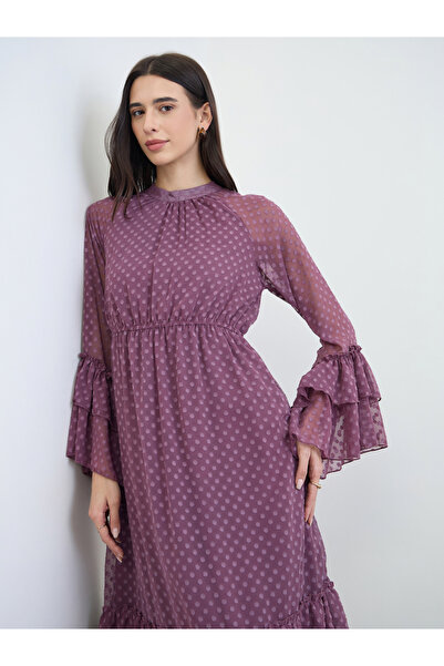Styli Purple Dobby Beel Sleeves Maxi Dress