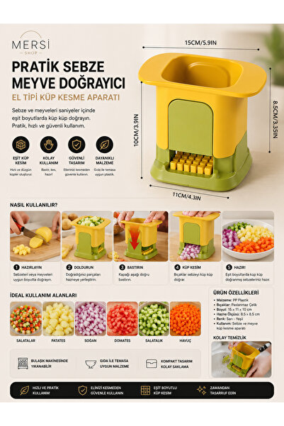 Mersi SHOP Pratik Sebze Meyve Doğrayıcı | El Tipi Soğan Patates Domates Küp K...