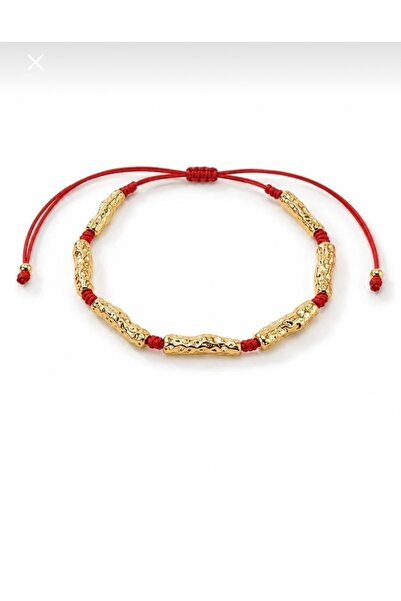 mibrillo Gold Detailed Elevator-Style Adjustable Red String Lucky Bracelet
