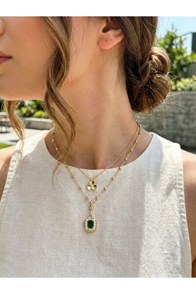 MuseumofYou Gold Separate Chain Combination Necklace with Emerald Green Bague...