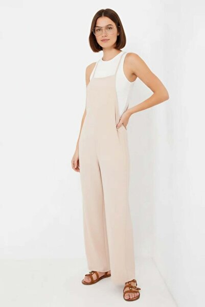 ALFA AKSESUAR 03 Women's Cream Jumpsuit with Strap Pocket Detail