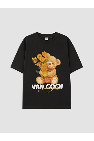 LC Waikiki Siva dečija majica sa širokim izrezom i Van Gogh printom