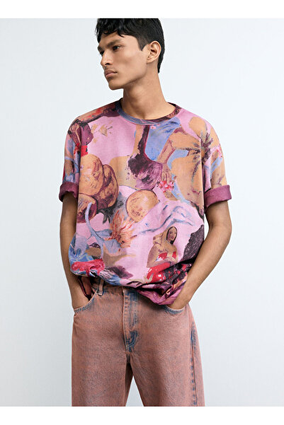 Desigual Mor Erkek Karma Desenli T-Shirt 26SMTK12 TS_PINK PRINTED GAU