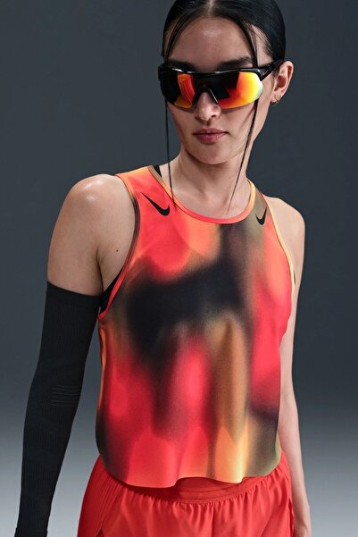 Nike Дамски къс потник за бягане Dri Fit ADV Art Crop, червен