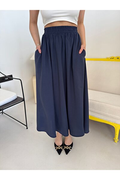 Bade Butik Navy Blue Elastic Waist Maya Skirt