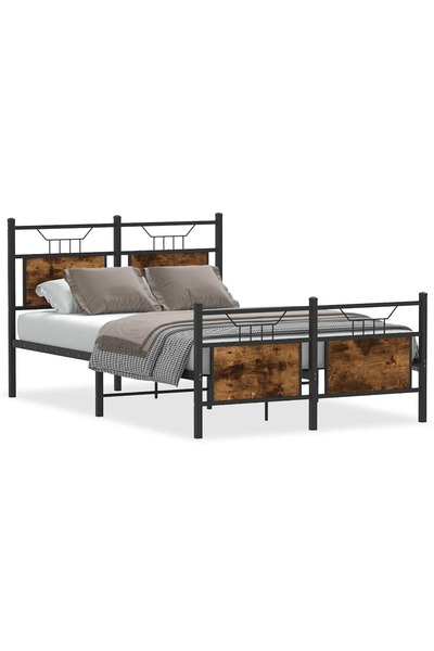 vidaxl Cadru pat fără saltea stejar fumuriu 120x190 cm, lemn prelucrat