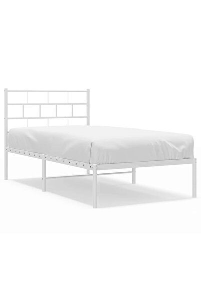 vidaxl Cadru de pat din metal cu tăblie, alb, 107x203 cm