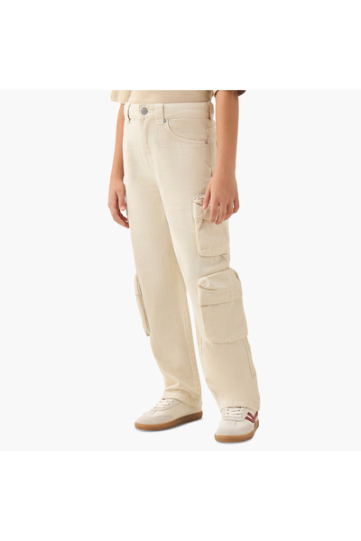 Juniors Cargo Trousers with Button Waist