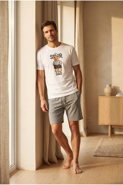 Katia&Bony Men's the Sailor Teddy Printed White Shorts Set